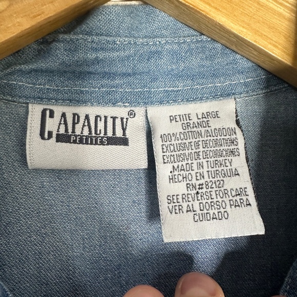 Vintage Capacity Floral Embroidered Blue Grannycore Cottage Button Up Shirt Sz L - Picture 7 of 7